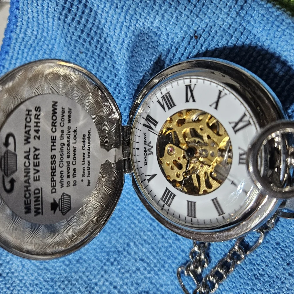 James Michael double sided silver pocket watch with chain - Picture 2 of 3